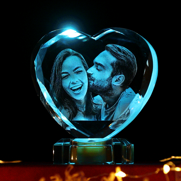 Marco De Fotos De Cristal De Corazón Con Base De Led De Luz Exclusivo Regalo De Láser De Corazón De Cristal Grande
