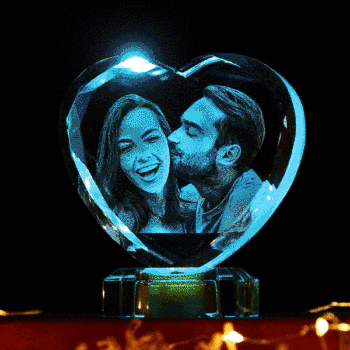 Marco De Fotos De Cristal De Corazón Con Base De Led De Luz Exclusivo Regalo De Láser De Corazón De Cristal Grande