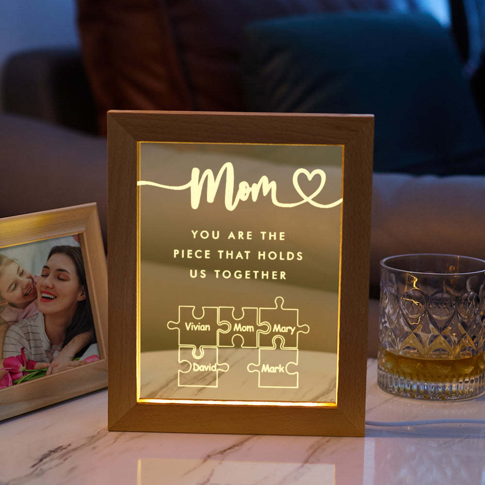 Luz De Noche Acrílica Personalizada 'mamá, Eres La Pieza Que Nos Mantiene Unidos' Para Mamá -