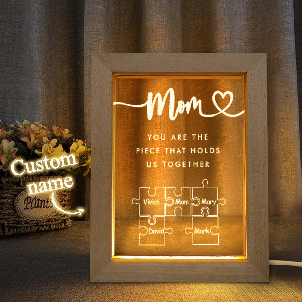 Luz De Noche Acrílica Personalizada 'mamá, Eres La Pieza Que Nos Mantiene Unidos' Para Mamá -
