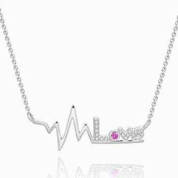 Collar De Plata Con Latido Del Corazón Con Cz Rosa