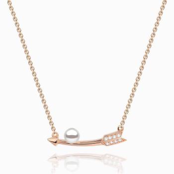 Collar De Perlas Flecha De Cupido Plata Chapada En Oro Rosa