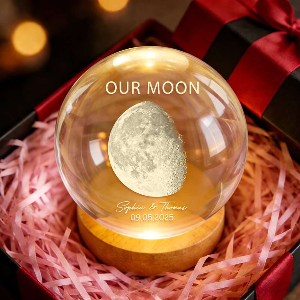 Bola De Cristal Led De Noche Personalizada Con Diseño De Luna Para Día Especial, Luz De Noche De Fase Lunar Personalizada Para Parejas, Regalo Romántico De Aniversario, Regalos De San Valentín - 