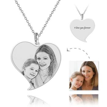 Regalo Para El Día De La Madre - Collar Con Etiqueta Grabada Con Foto De Corazón Con Grabado De Plata
