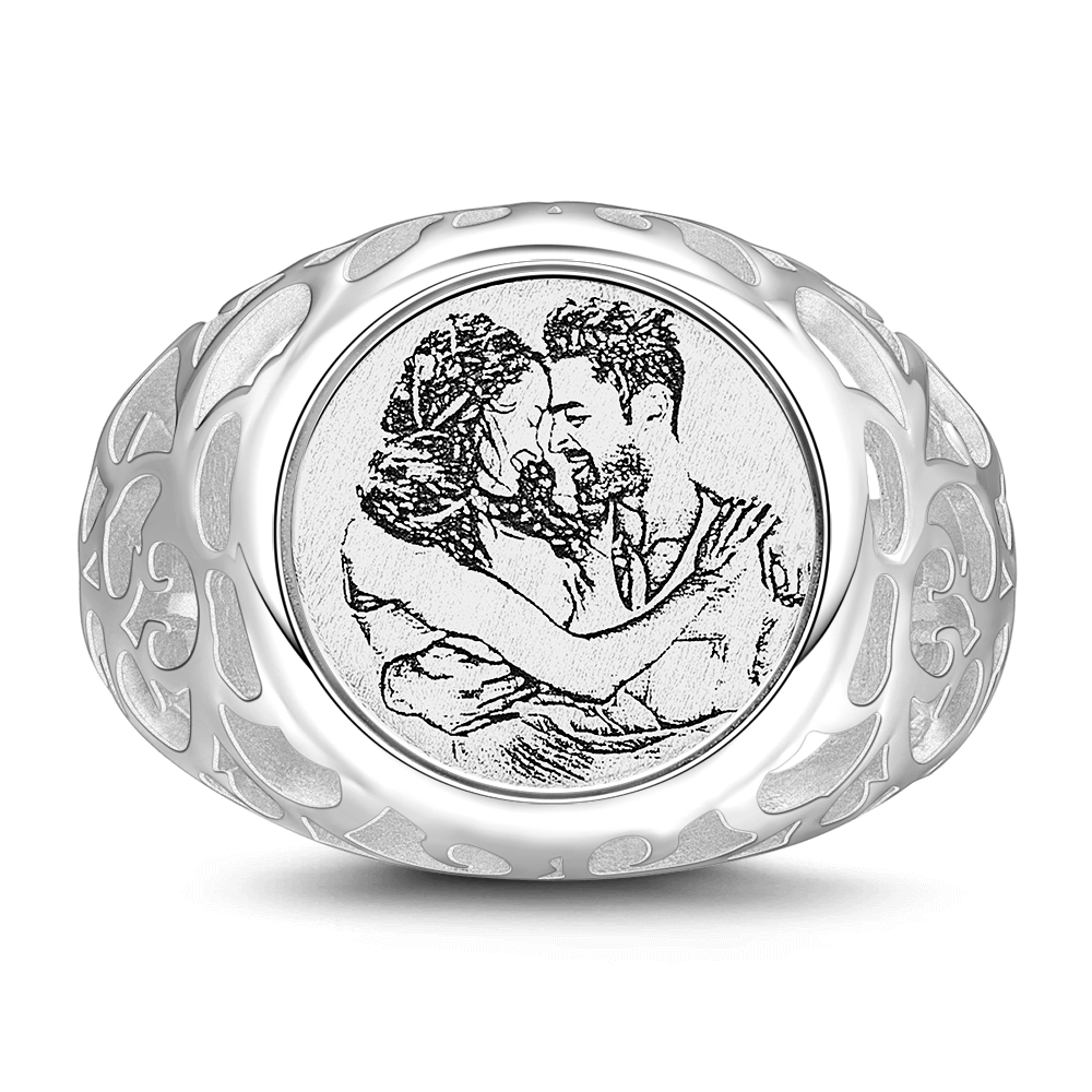 Anillo De Mujer Con Foto Grabada Con Grabado Plata