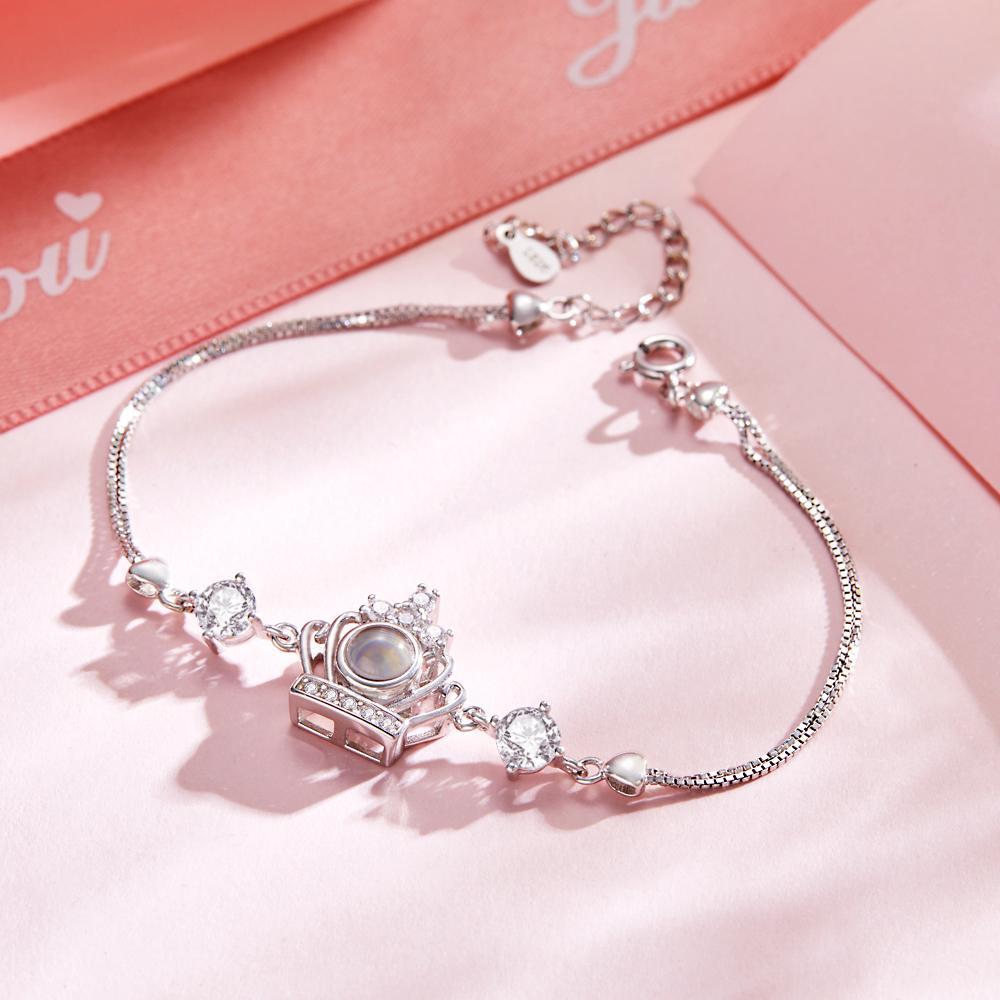 Pulsera De Corona Con Proyección De Fotos Personalizada Pulsera De Plata De Ley Personalizada - TuNombrecollar