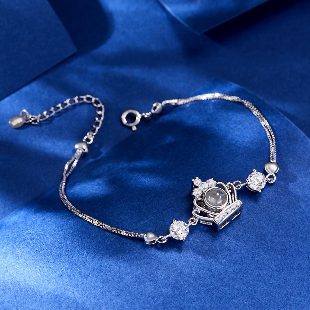 Pulsera De Corona Con Proyección De Fotos Personalizada Pulsera De Plata De Ley Personalizada - TuNombrecollar