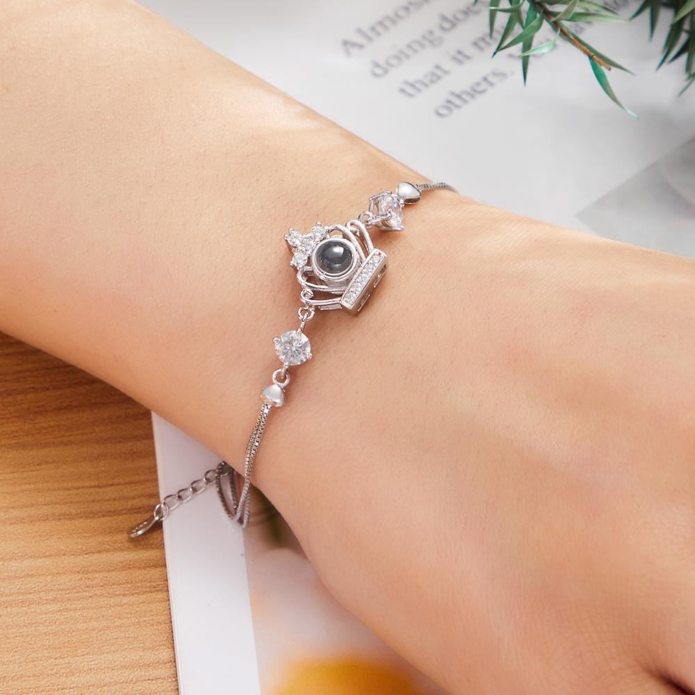 Pulsera De Corona Con Proyección De Fotos Personalizada Pulsera De Plata De Ley Personalizada - TuNombrecollar