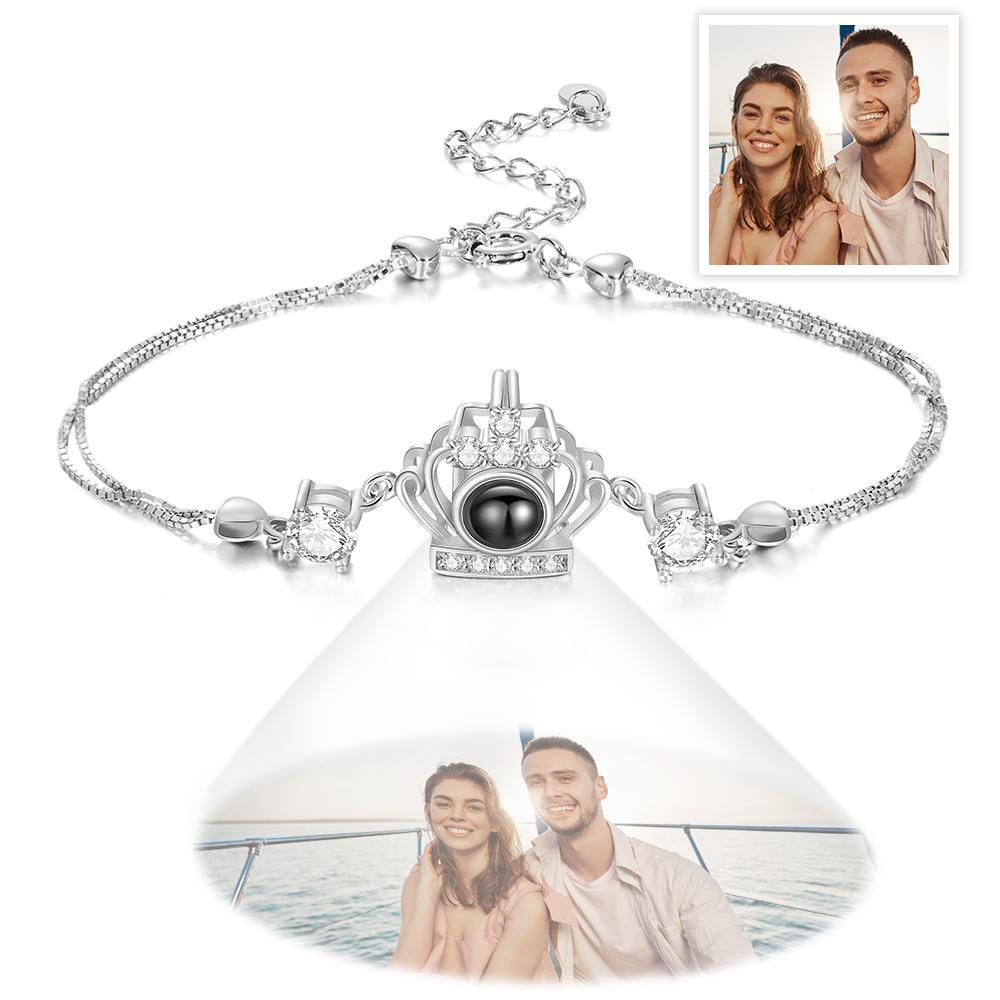 Pulsera De Corona Con Proyección De Fotos Personalizada Pulsera De Plata De Ley Personalizada - TuNombrecollar