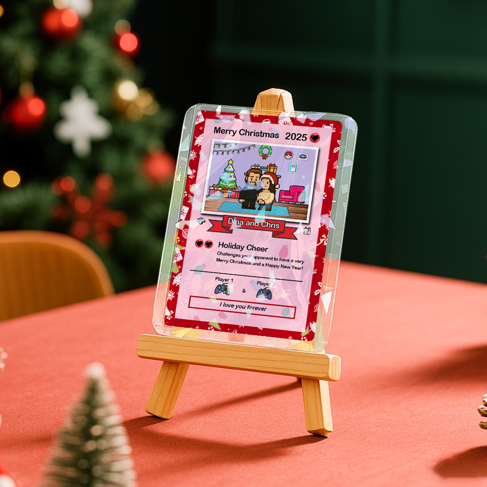 Tarjeta De Navidad Personalizada: ¡te Elijo! Regalo Para La Familia. Convierte Tu Foto En Una Tarjeta Coleccionable Única Al Estilo Pixel Man. Regalo De Navidad. - 