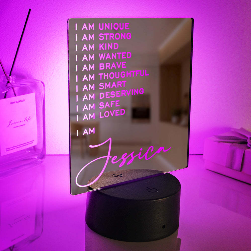 Lámpara De Espejo Grabada Personalizada, Luz Colorida Clásica, Regalo Para El Hogar - TuNombrecollar
