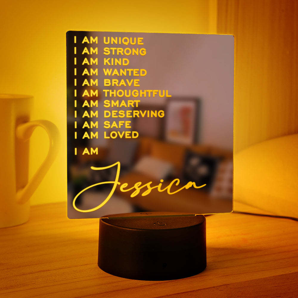 Lámpara De Espejo Grabada Personalizada, Luz Colorida Clásica, Regalo Para El Hogar - TuNombrecollar
