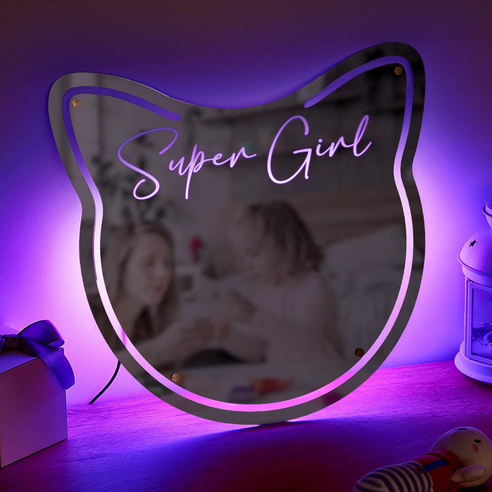 Nombre Personalizado Espejo Luz Gato Luces Coloridas Regalo Para El Hogar