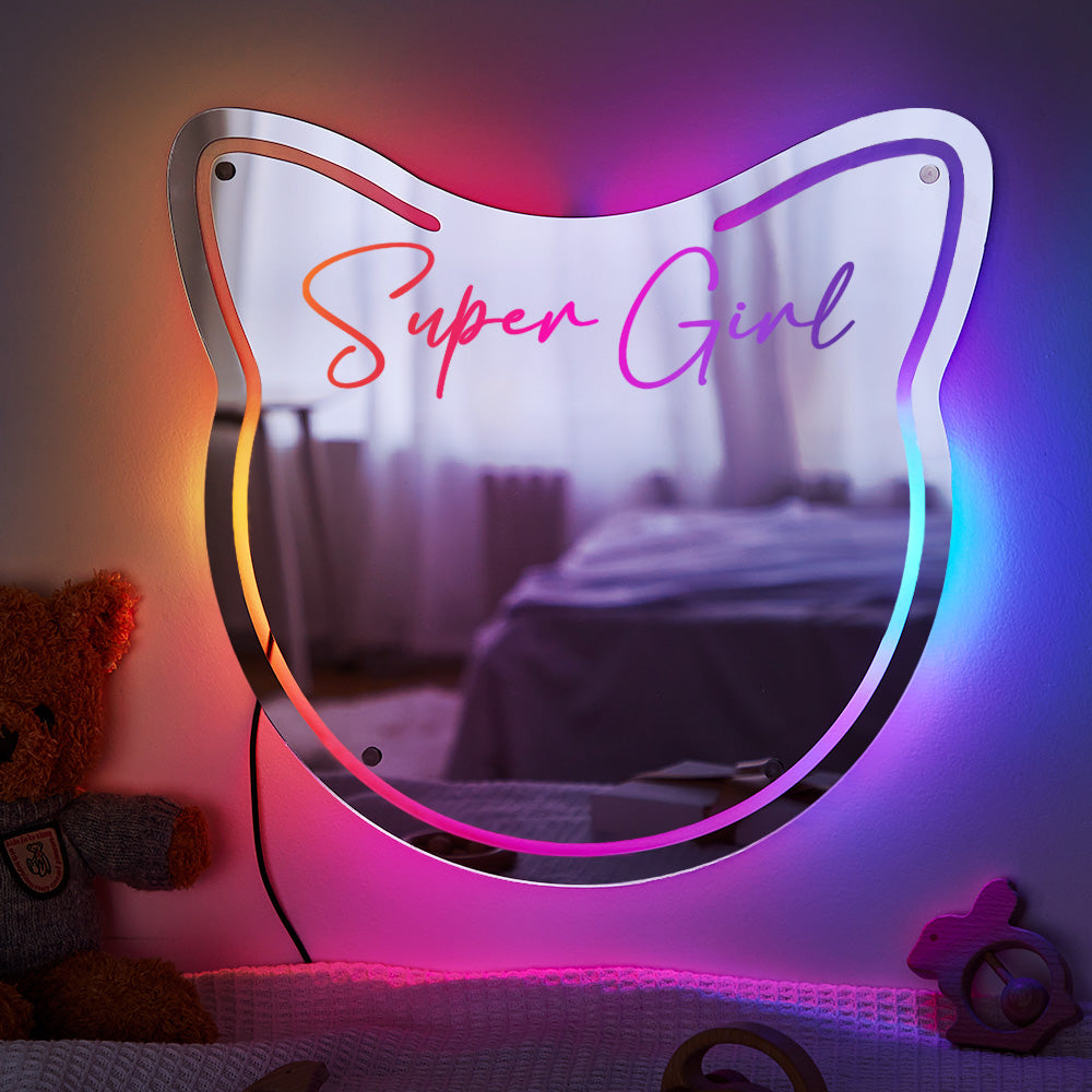 Nombre Personalizado Espejo Luz Gato Luces Coloridas Regalo Para El Hogar