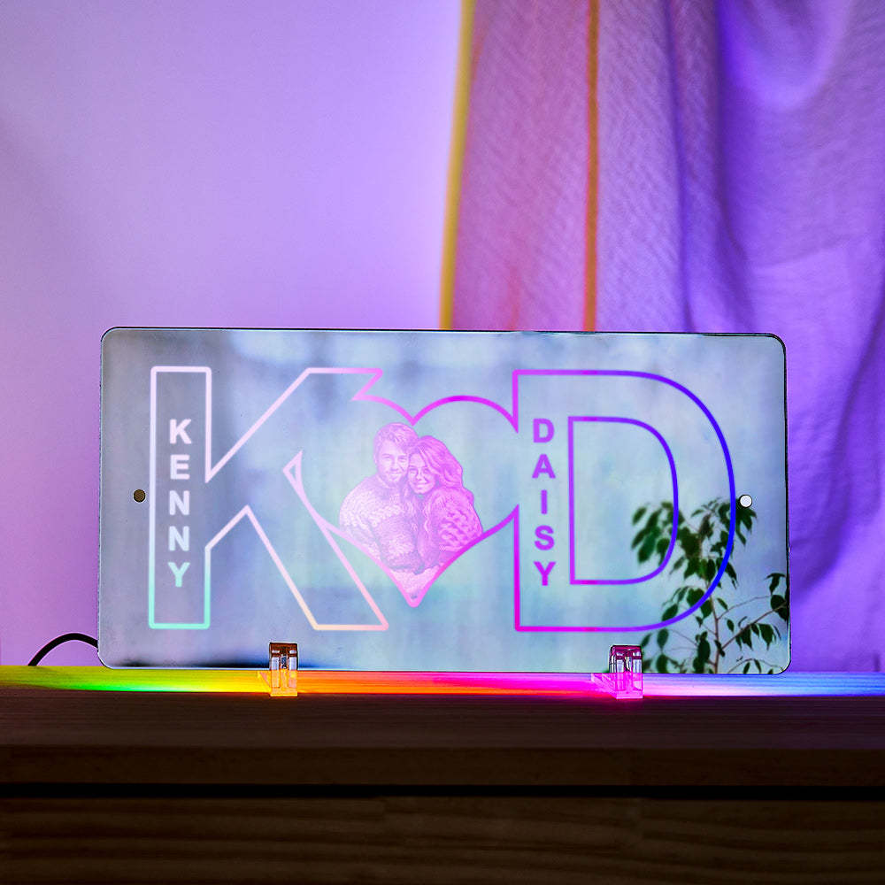 Regalo Personalizado De Pareja Con Luz De Espejo Con Foto De Corazón Y Letras - TuNombrecollar