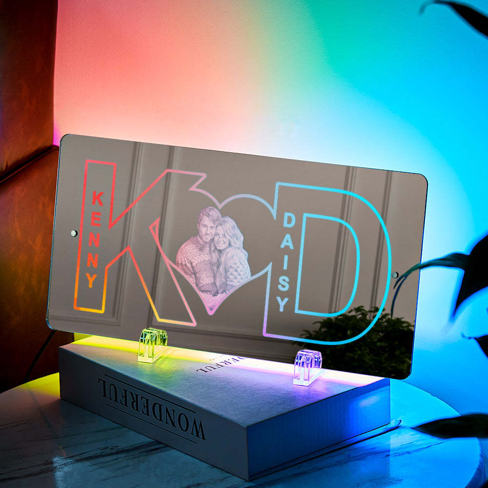 Regalo Personalizado De Pareja Con Luz De Espejo Con Foto De Corazón Y Letras - TuNombrecollar
