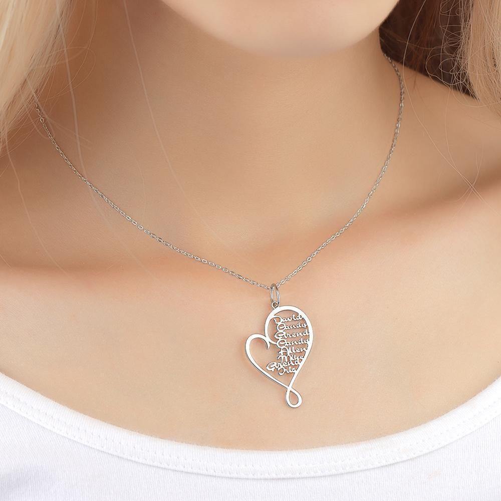 Name Necklace Heart-shaped 1-8 Names Memorial Gifts Silver - yournamencklaceuk
