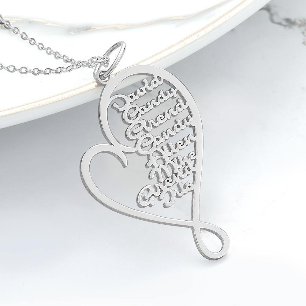 Name Necklace Heart-shaped 1-8 Names Memorial Gifts Silver - yournamencklaceuk