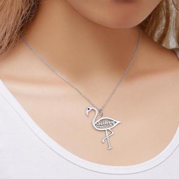 Collar Con Nombre Y Piedra De Nacimiento Colgante Flamenco Regalos Únicos Plata