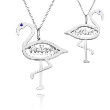 Collar Con Nombre Y Piedra De Nacimiento Colgante Flamenco Regalos Únicos Plata