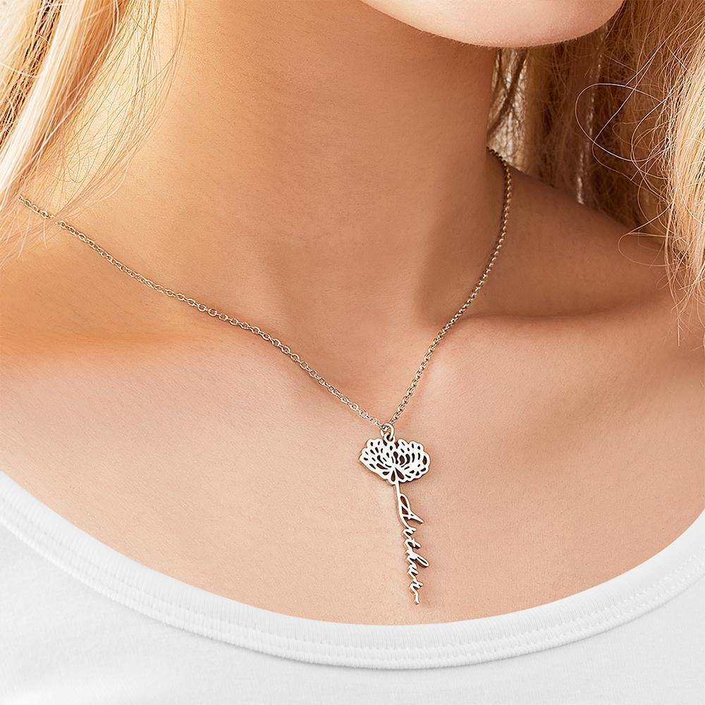 Custom Engraved Necklace Rose Shape Memorial Gift-Sliver - yournamencklaceuk