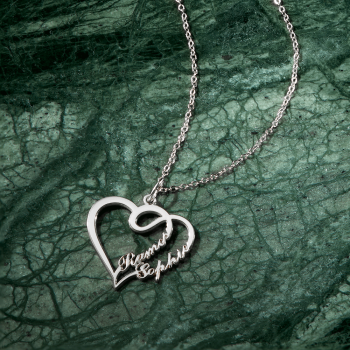 Overlapping Heart Two Name Necklace Silver - yournamencklaceuk