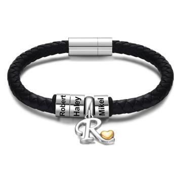 Pulsera Grabada Cuentas Grabadas Pulsera Con Dijes Pulsera De Hombre Para Regalos Familiares