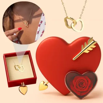 Caja De Regalo Corazón Con Flecha De Cupido Con Collar Y Joyero Romántico Corazón Rojo Para Ella - 