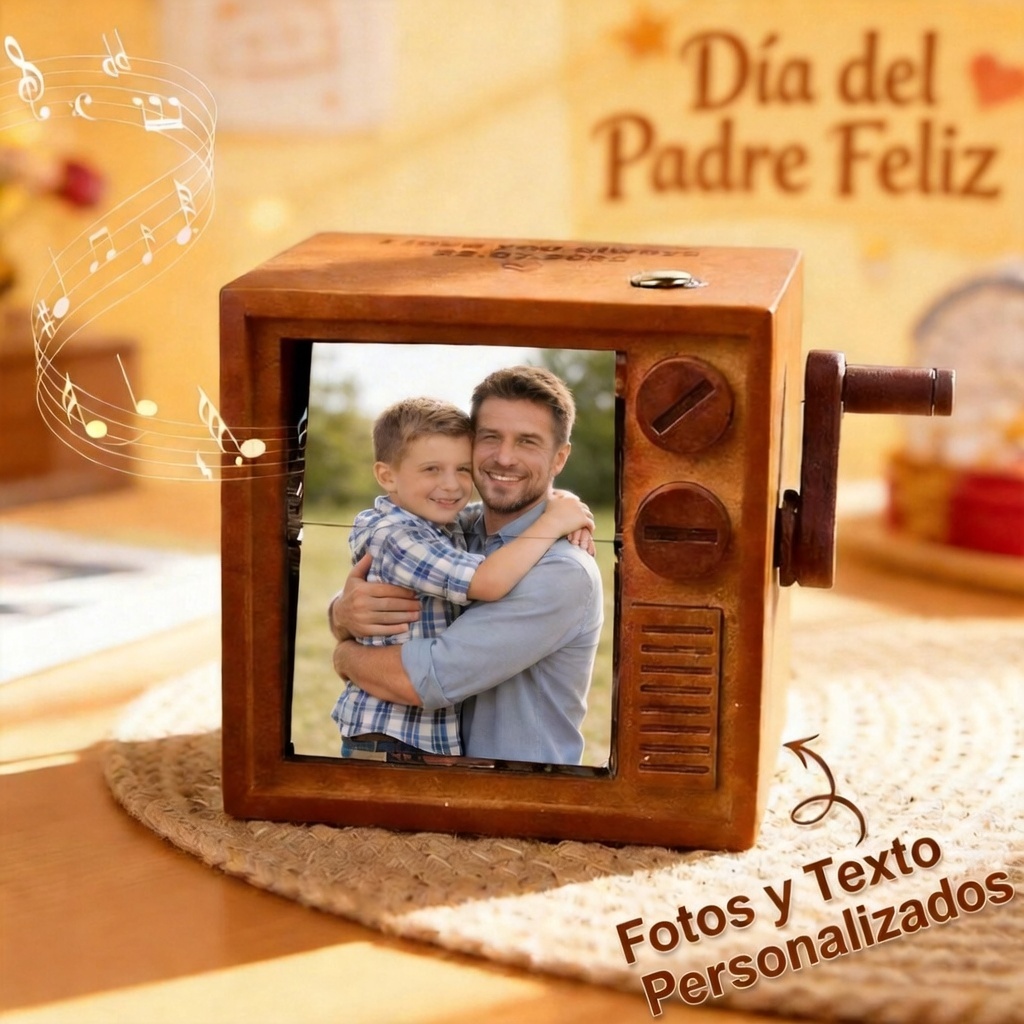 Marco de Fotos Animado Personalizado Regalo para Papá Caja Mecánica Retro TV