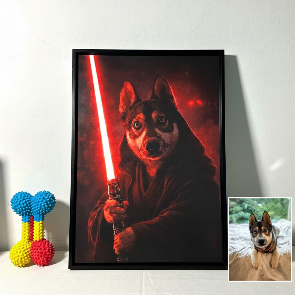 Marco De Retrato De Mascota Personalizado Con Sable De Luz De Héroe Galáctico, Regalo Para Amantes De Las Mascotas - 