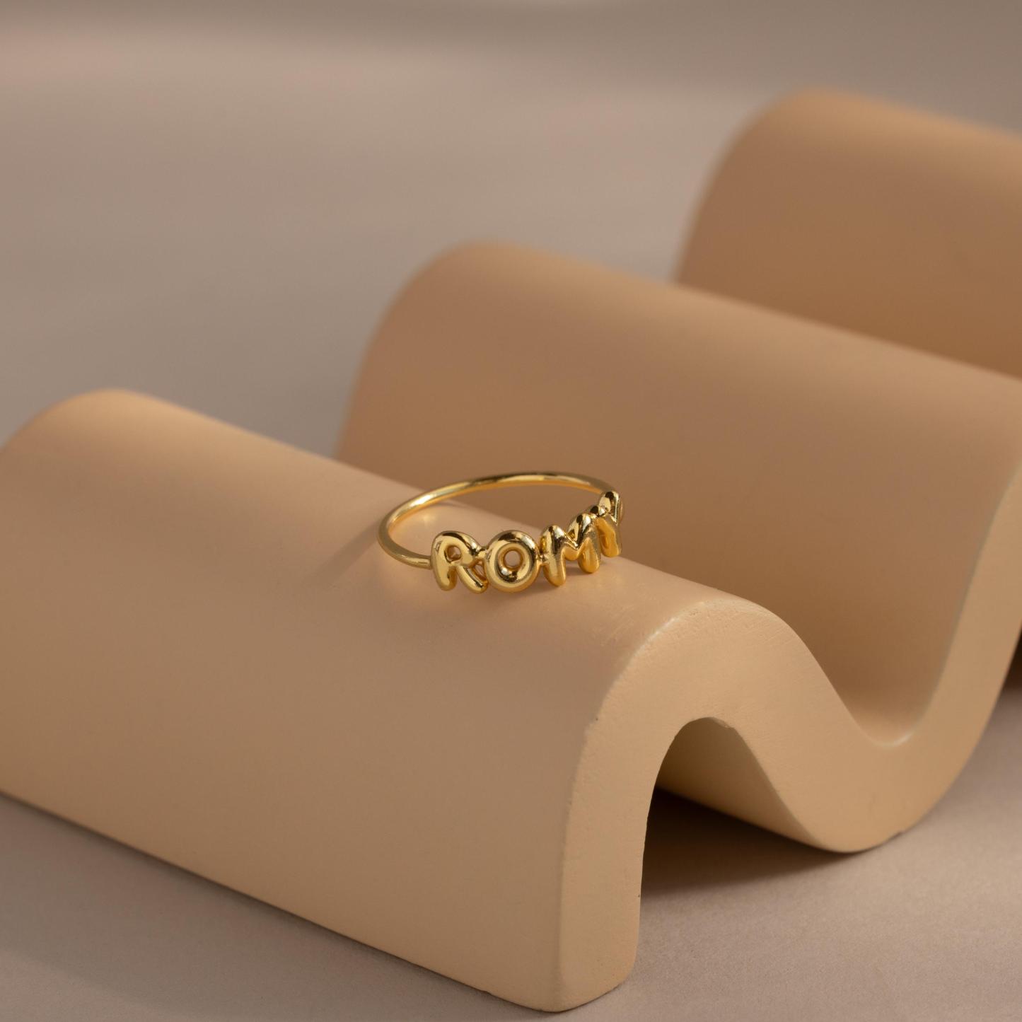 Anillo Personalizado Con Nombre En Forma De Burbuja. Delicado Anillo Personalizado Con Nombre En Forma De Burbuja. Letra En Globo 3d. Estilo Y2k. Joyería. Regalo Para Ella. - 
