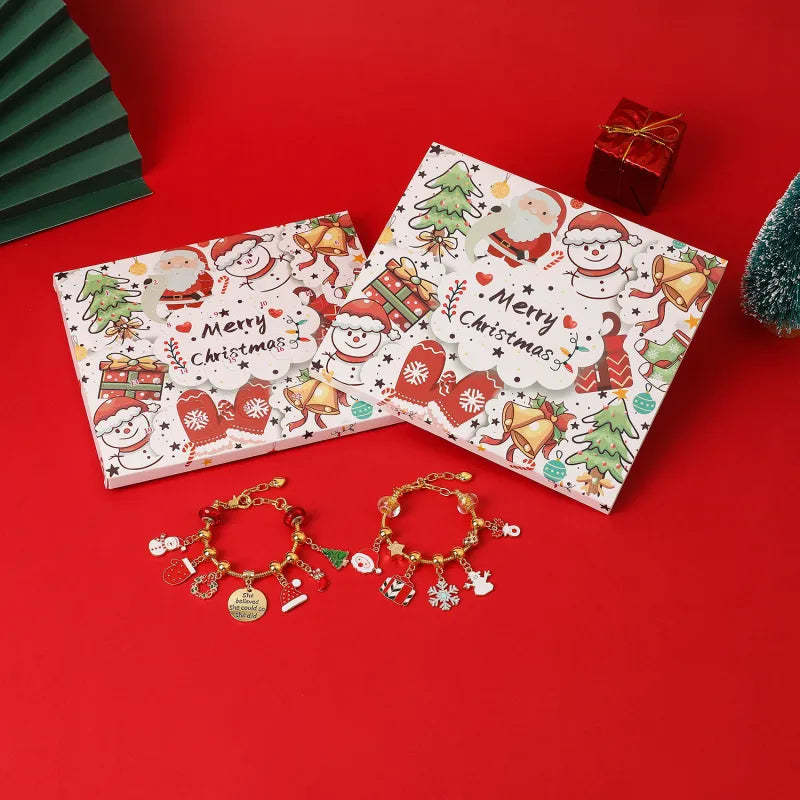 Calendario De Cuenta Regresiva Con Dijes Navideños, Conjunto Con Caja De Regalo, Joyería Con Dijes Diy, Pulsera De Árbol De Navidad, Regalo - TuNombrecollar