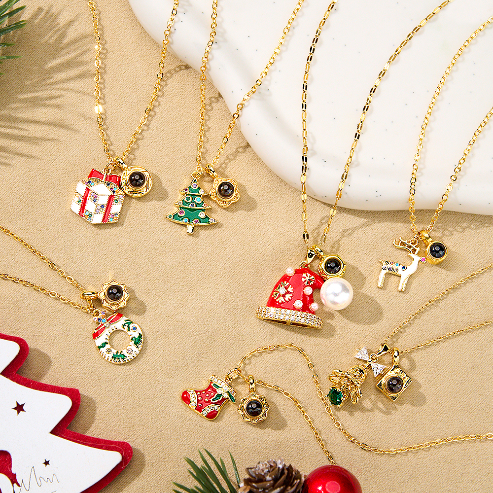 Collar Navideño Con Proyección De Fotos Personalizada, Colgante Navideño Con Proyector De Fotos Grabado, Regalo Sorpresa Para Ella - 