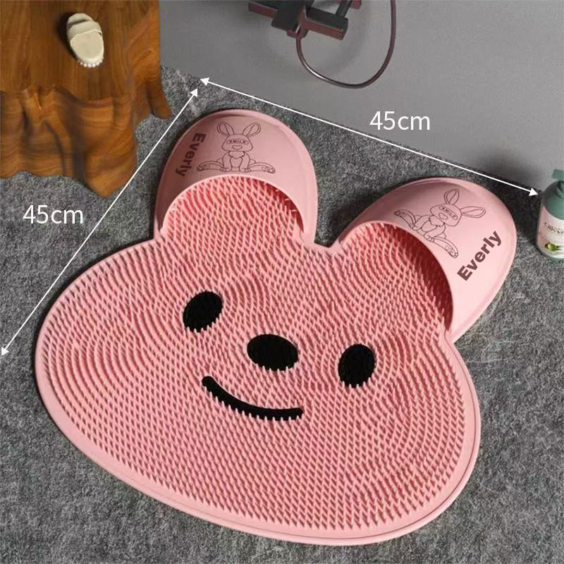 Bonita Alfombrilla De Silicona Para Fregar Pies En La Ducha Con Forma De Conejo, Limpiador Y Masajeador De Pies Con Ventosas, Fácil Montaje En La Pared Para Secar. - 