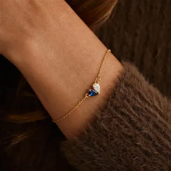 Pulsera Personalizada Con Corazón Y Piedra De Nacimiento Para Pareja. Pulsera Personalizada Con Dos Piedras De Nacimiento Para Parejas. Pulsera Ajustable Con Piedra De Nacimiento A Juego. - 
