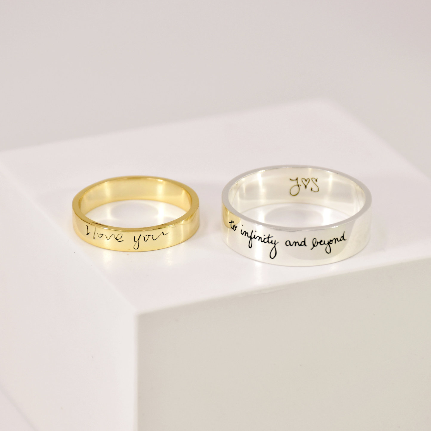 Anillo De Acero Inoxidable Personalizado Con Escritura A Mano Para Parejas. Banda Grabada Con Escritura A Mano Por Dentro Y Por Fuera. Regalos Para San Valentín. - 