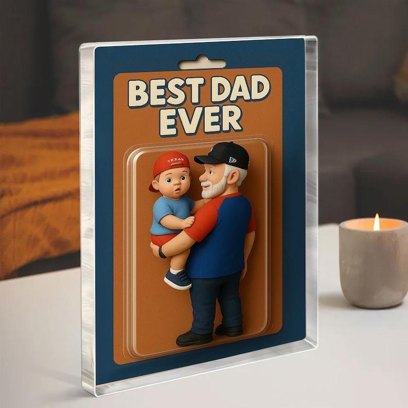 Regalo Personalizado Para El Día Del Padre, Figura De Acción Acrílica Con Foto Personalizada De Papá E Hijos, Placa De 'el Mejor Papá Del Mundo', Regalo Para Esposo. - 