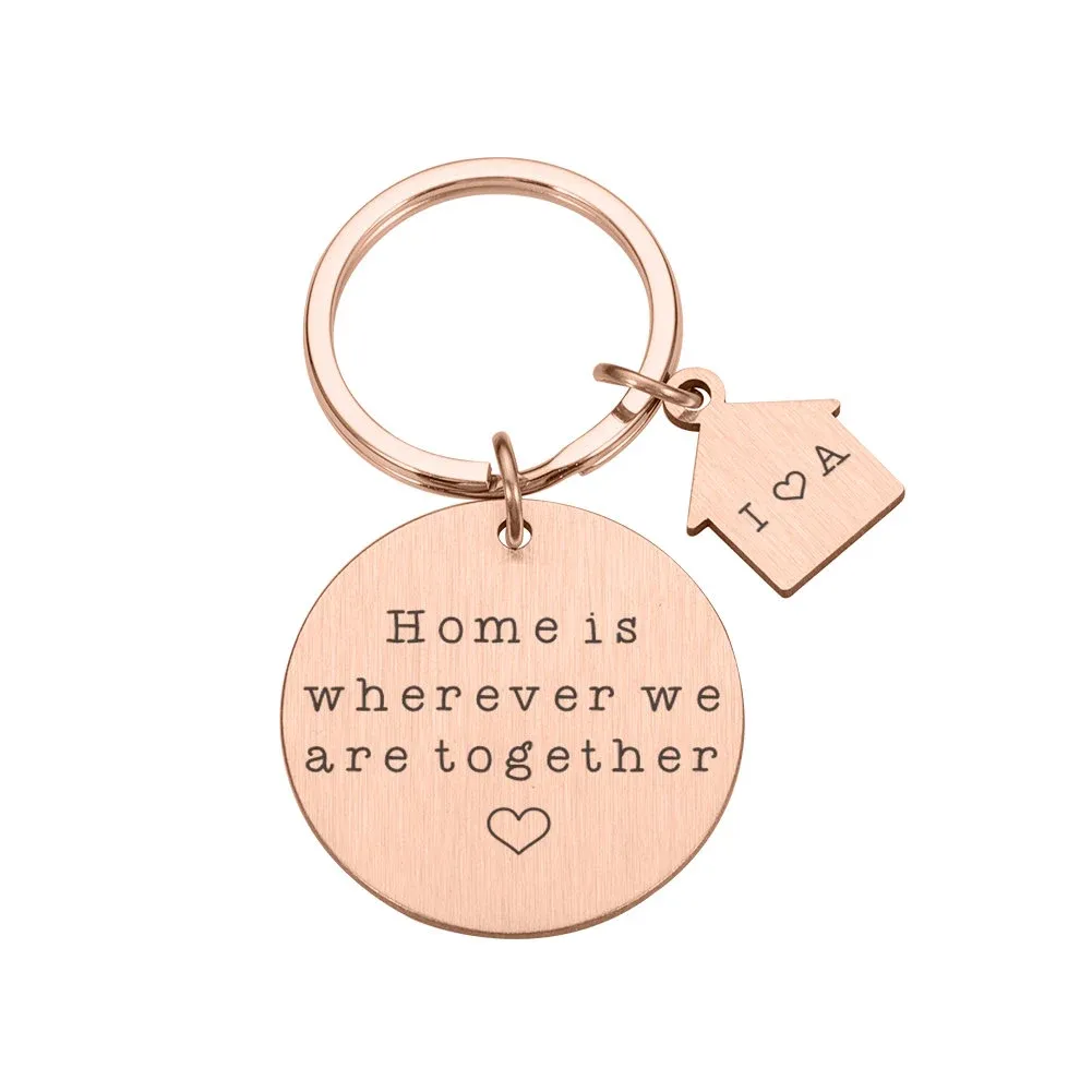 Llavero Personalizado Para Parejas: El Hogar Está Donde Estemos. Llavero Con Iniciales Grabadas Para Novio/novia. - 