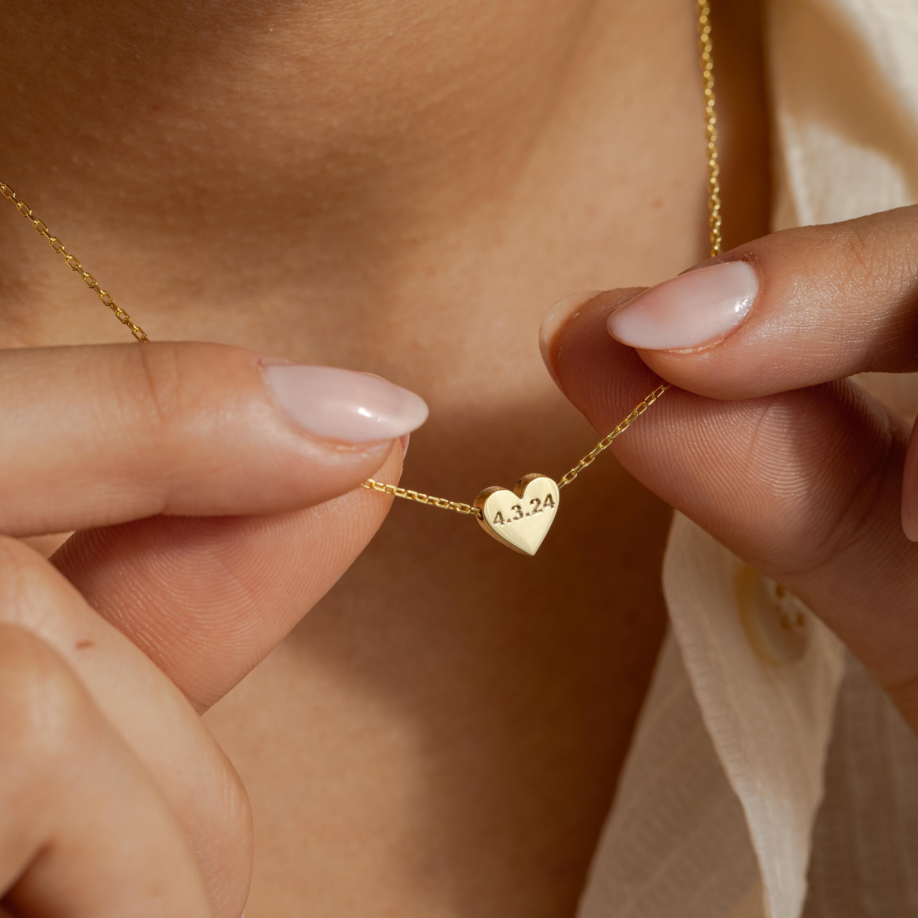 Collar Con Colgante De Corazón Con Fecha Personalizada, Nombres Grabados Personalizados Y Colgante De Corazón Con Fecha Especial, Regalos De Aniversario
