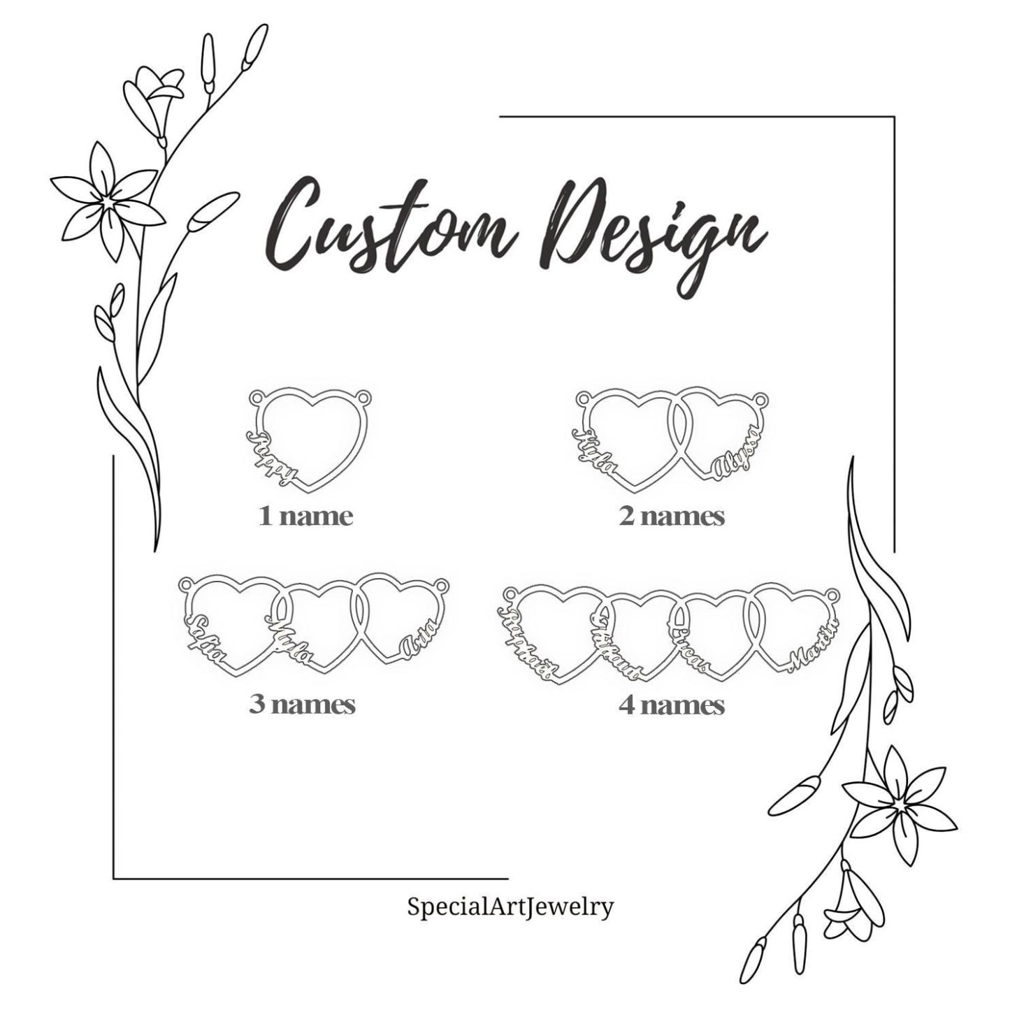 Collar Con Nombre Personalizado Y Múltiples Corazones. Collar Con Nombres De Niños. Joyería Para Mamá. Regalo Para El Día De La Madre. - 