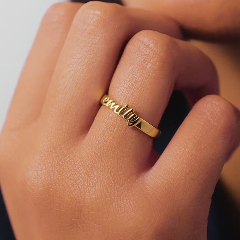 Anillo Con Nombre Personalizado En Letra Cursiva, Diseño De Fuente 3d, Estilo Minimalista. Joyería Personalizada Con Nombre De Abbott Lyon. - 