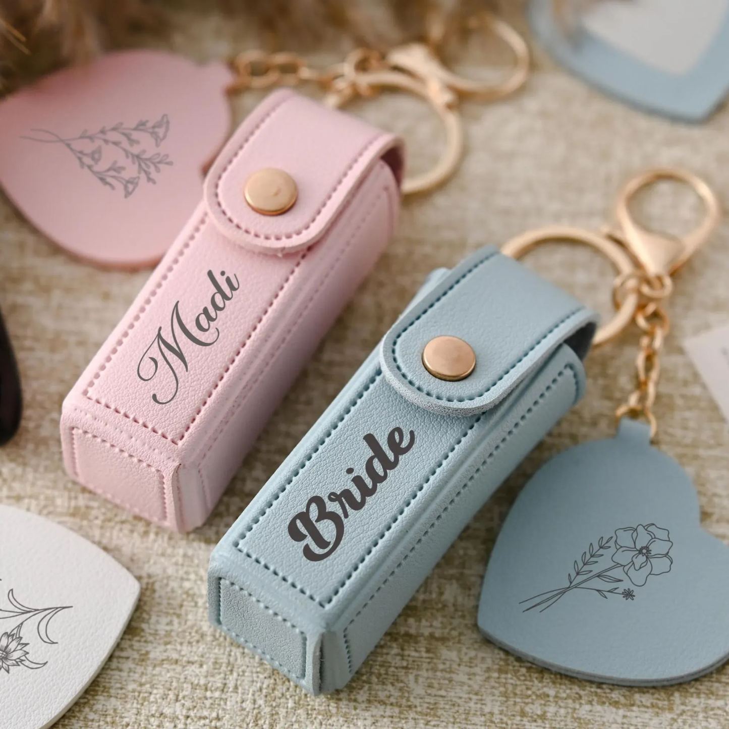 Llavero Personalizado Con Neceser Para Pintalabios, Nombre Personalizado, Neceser Para Guardar Pintalabios, Estuche Con Espejo, Regalo Para Ella - 