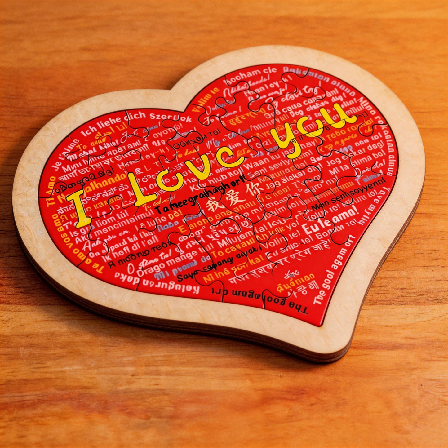 Rompecabezas De Madera Con Forma De Corazón Hecho A Mano En Diferentes Idiomas. Rompecabezas De Madera Con La Frase 'te Amo', Regalo Para Su Aniversario. - 