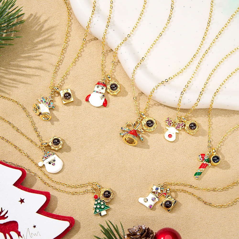 Collar Navideño Con Proyección De Fotos Personalizada, Colgante Navideño Con Proyector De Fotos Grabado, Regalo Sorpresa Para Ella - 