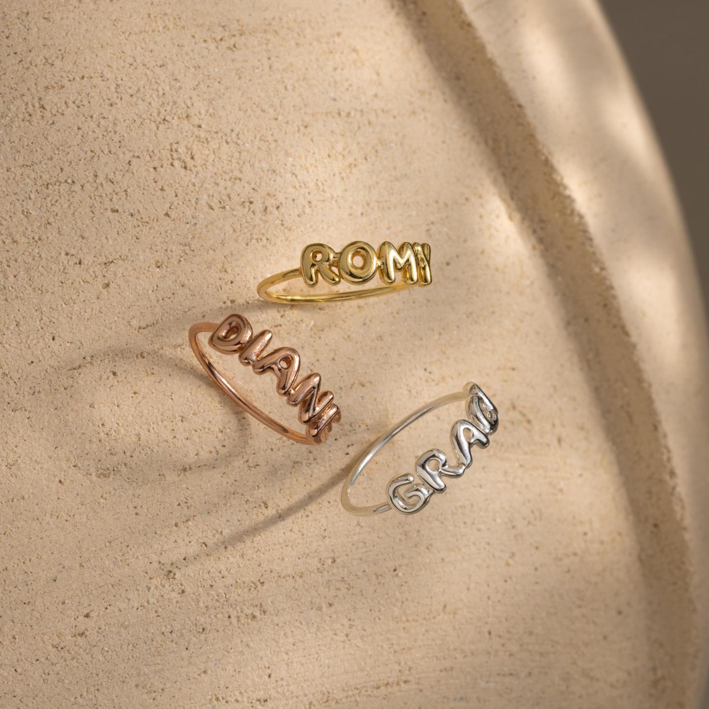 Anillo Personalizado Con Nombre En Forma De Burbuja. Delicado Anillo Personalizado Con Nombre En Forma De Burbuja. Letra En Globo 3d. Estilo Y2k. Joyería. Regalo Para Ella. - 