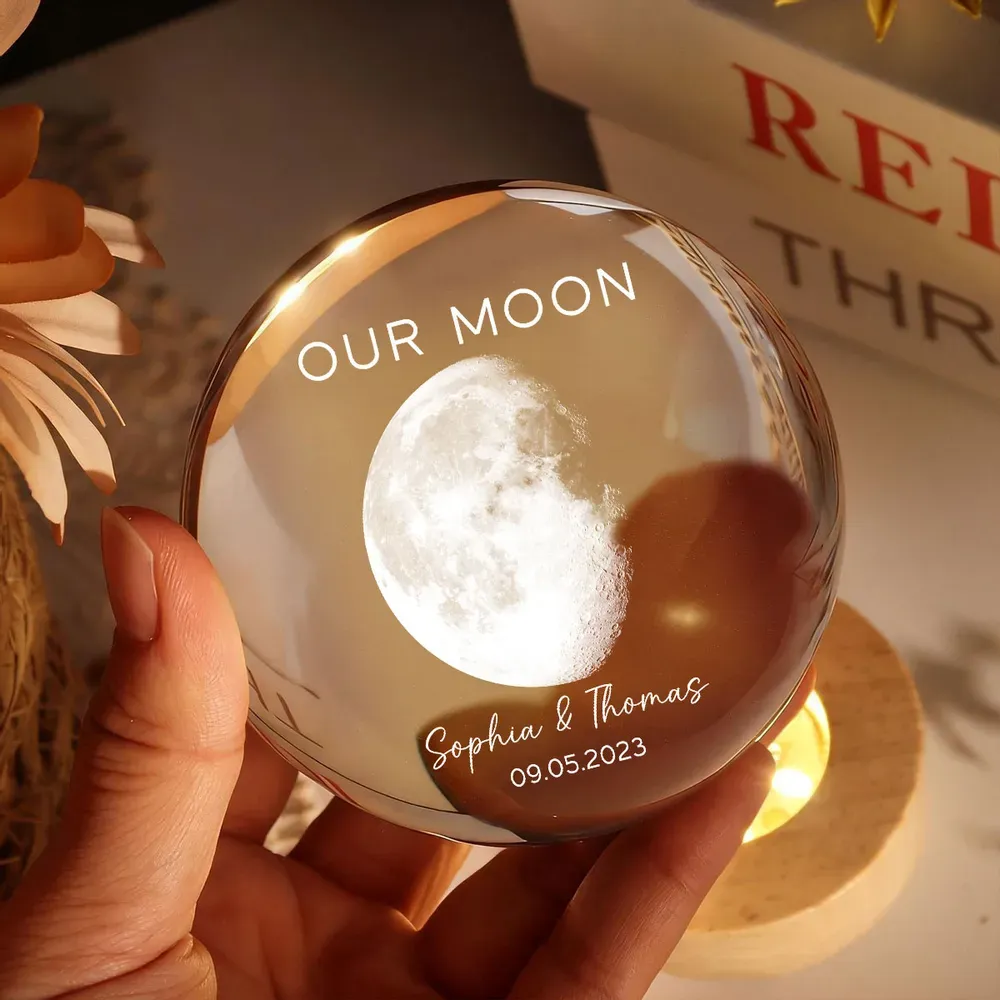 Bola De Cristal Led De Noche Personalizada Con Diseño De Luna Para Día Especial, Luz De Noche De Fase Lunar Personalizada Para Parejas, Regalo Romántico De Aniversario, Regalos De San Valentín - 