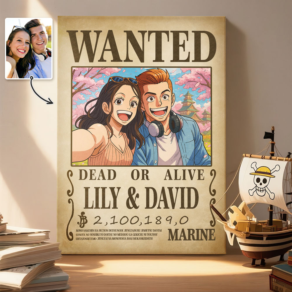 Retrato Personalizado De Pareja De Capitanes Estilo Anime (cartel De 'se Busca')
