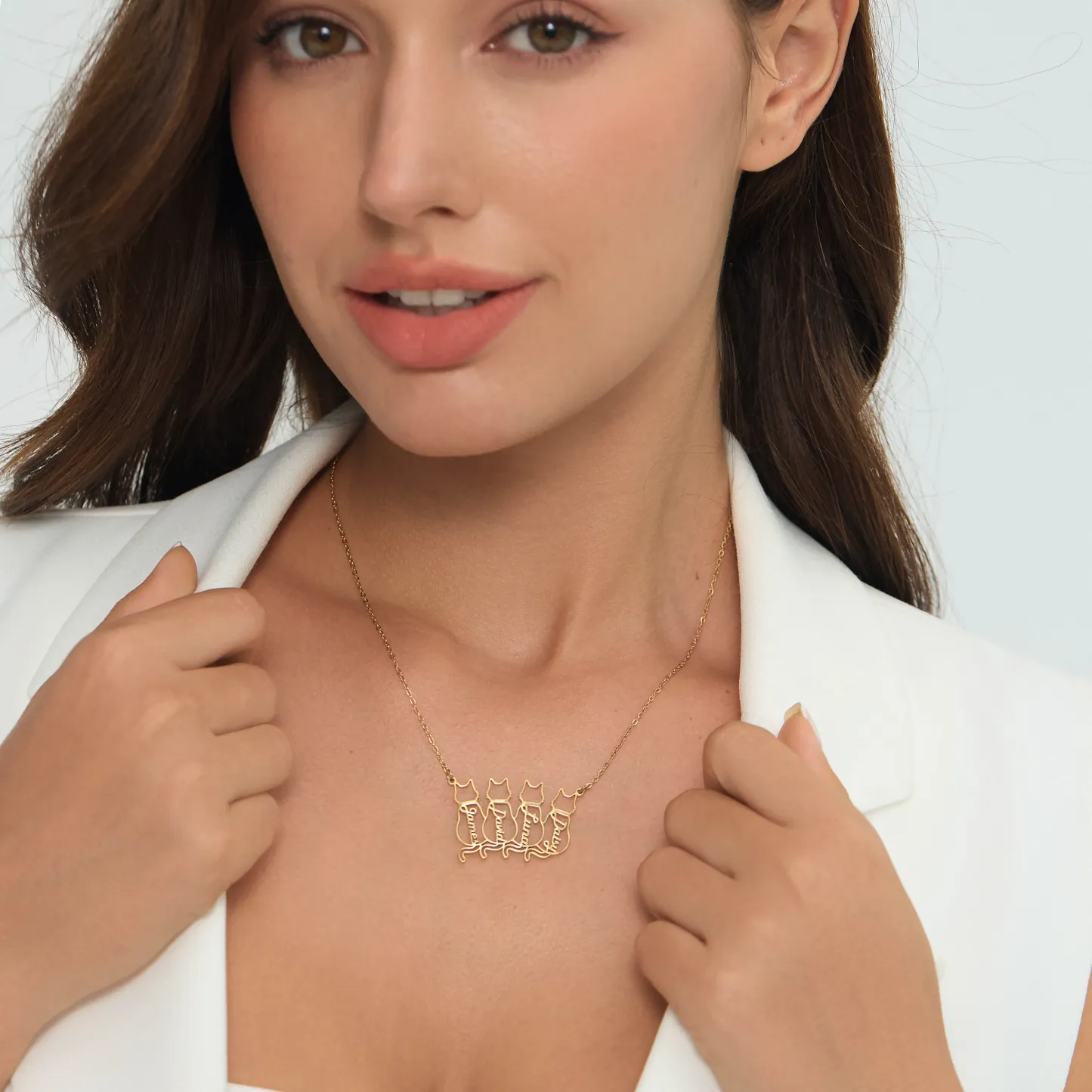 Collar Personalizado Con Nombre De Gato, Colgante De Gato De La Suerte Con Nombre Grabado, Regalo Para Ella - 