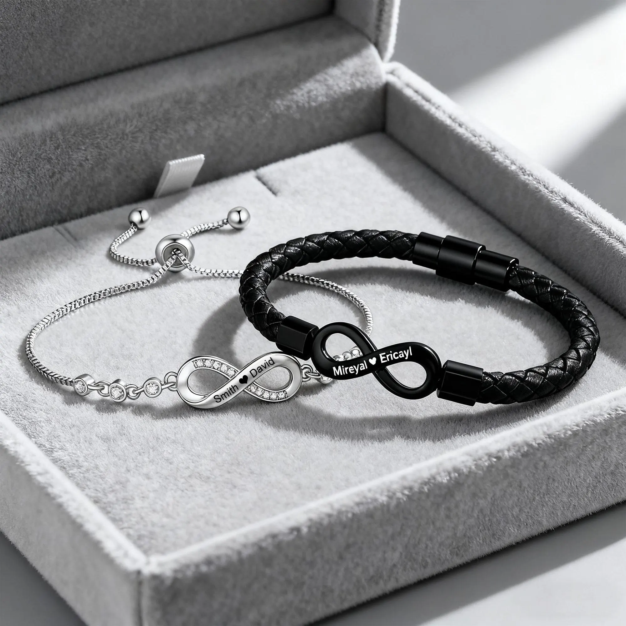 Regalo De San Valentín: Juego De Pulseras Personalizadas Con El Infinito Para Parejas, Nombres Grabados A Medida, Pulseras A Juego, Regalos Para Él Y Para Ella.
