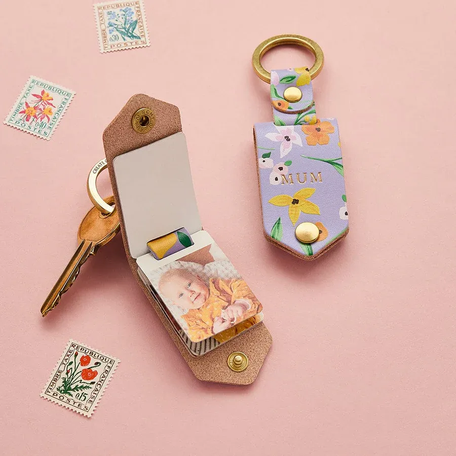 Llavero De Cuero Con Diseño Floral Personalizado, Llavero Con Álbum De Fotos Floral Múltiple Personalizado, Regalo Para El Día De La Madre. - 